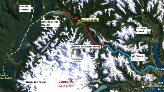 Só falta uma ponte para ser possível chegar de forma muito mais barata à famosa laguna San Rafael sem depender dos caros cruzeiros que partem de Puerto Montt, ao norte. Antes disso, temos de nos contentar com o Glaciar Exploradores